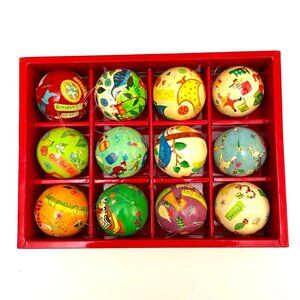 Crate & Barrel 12 Days of Christmas Ornaments Paper Mache 3" D Holiday Seasonal